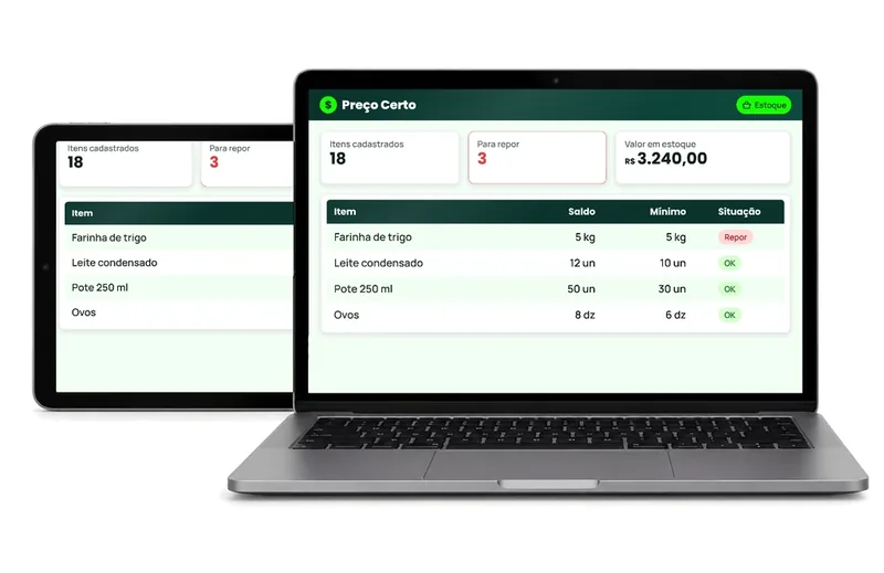 Planilha de Controle de Estoque: Cadastro de produtos e fornecedores; Entradas e saídas; Inventário e análise do estoque; Painel e relatórios