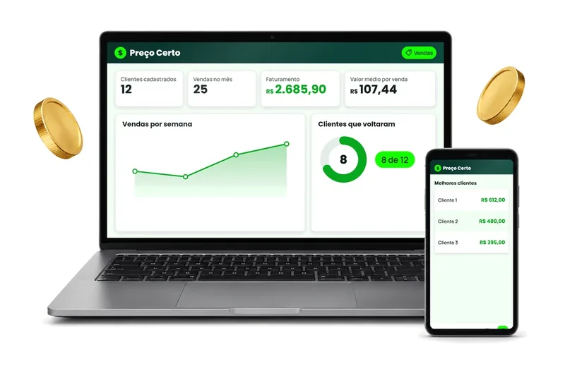 Planilha de Vendas e Controle de Clientes: Cadastro de clientes; Registro das suas vendas; Histórico de compras de cada cliente